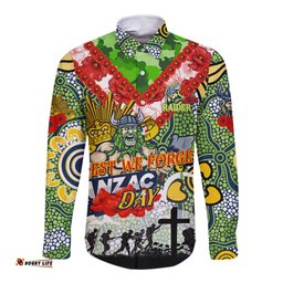 Personalised Raiders ANZAC Day Long Sleeve Button Shirt Aboriginal Rising Sun