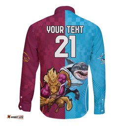 Custom Broncos and Sharks Long Sleeve Button Shirt Sporty Style