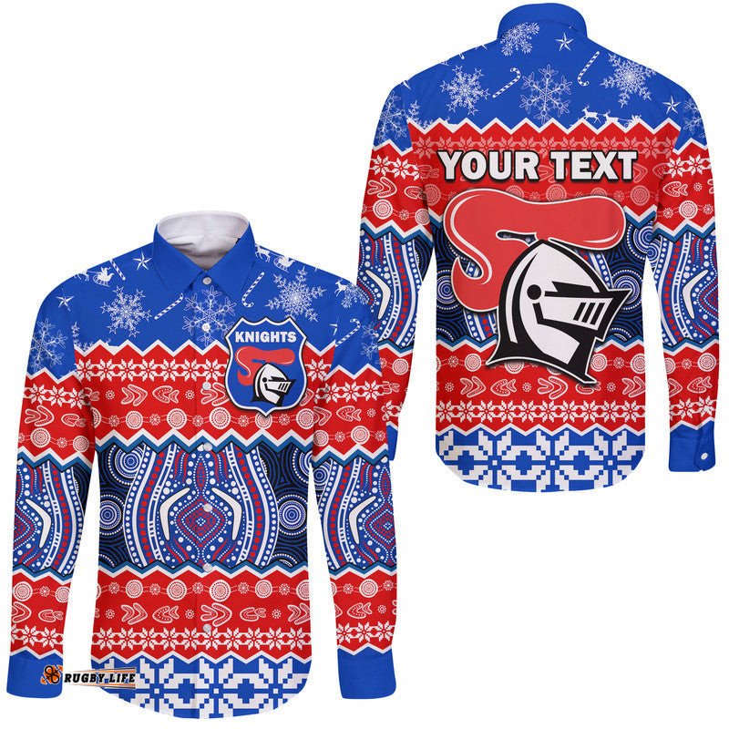 Custom Personalised Knights Aboriginal Rugby Novocastrians Christmas Vibe Hawaii Long Sleeve Button Shirt