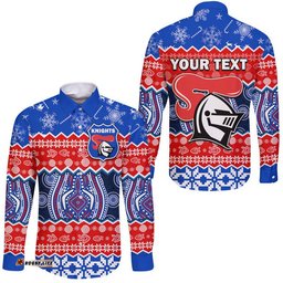 Custom Personalised Knights Aboriginal Rugby Novocastrians Christmas Vibe Hawaii Long Sleeve Button Shirt