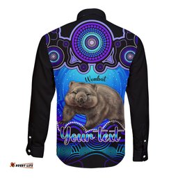 Personalised Australia Taurus Wombat Zodiac Long Sleeve Button Shirt Auz Astrology Aboriginal Blue