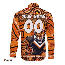Custom Australia NAIDOC Week 2024 Long Sleeve Button Shirt Wests Tigers Mascot Keep The Fire Burning