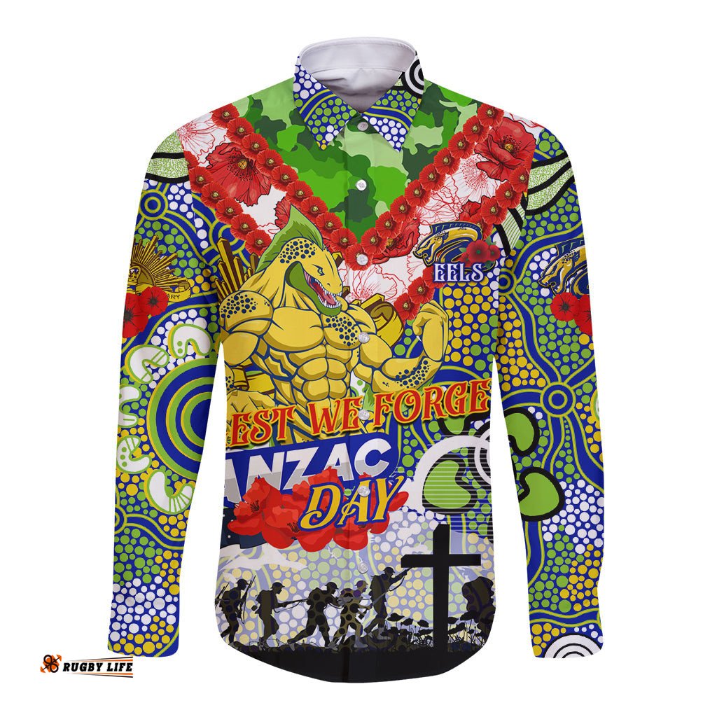 Personalised Eels ANZAC Day Long Sleeve Button Shirt Aboriginal Rising Sun
