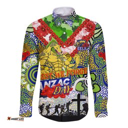 Personalised Eels ANZAC Day Long Sleeve Button Shirt Aboriginal Rising Sun