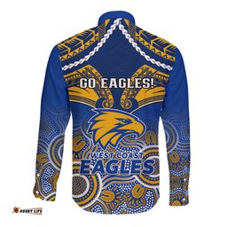 West Coast Football Long Sleeve Button Shirt Eagles Aboriginal Mix Polynesian Pattern