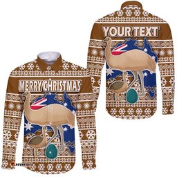 Custom Personalised Australian Emu Christmas Vibe With Aboriginal Dot Painting Style Hawaii Long Sleeve Button Shirt