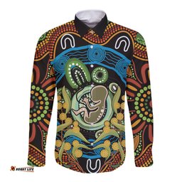 Baby in the Womb Long Sleeve Button Shirt Aboriginal Art Style
