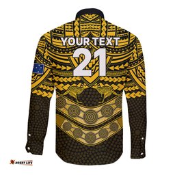 Custom Matildas Soccer Long Sleeve Button Shirt Polynesian and Aboriginal Gold Vibe
