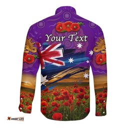 Custom Personalised Australia Aboriginal ANZAC Hawaii Long Sleeve Button Shirt Poppy Vibes Purple
