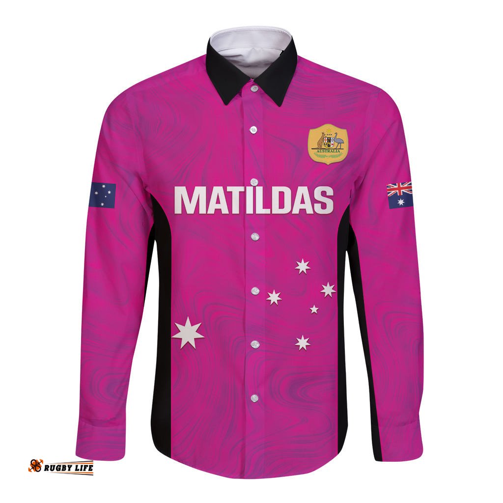 Custom Australia Soccer Long Sleeve Button Shirt Matildas Go Champions Pink