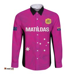 Custom Australia Soccer Long Sleeve Button Shirt Matildas Go Champions Pink
