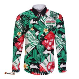 Custom Personalised Rabbitohs Rugby Long Sleeve Button Shirt Fashion Tropical Jungle Flowers