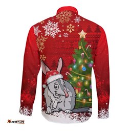 Australia Christmas Long Sleeve Button Shirt Aussie Bilby Santa Merry Xmas