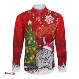 Australia Christmas Long Sleeve Button Shirt Aussie Bilby Santa Merry Xmas