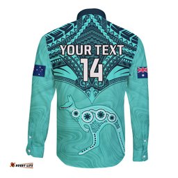 Custom Australia Matildas Long Sleeve Button Shirt Polynesian Mix Turquoise Marble