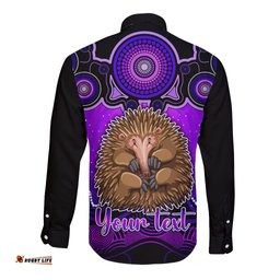 Personalised Australia Virgo Echidna Zodiac Long Sleeve Button Shirt Auz Astrology Aboriginal Purple
