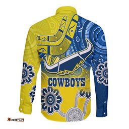 Cowboys Rugby Long Sleeve Button Shirt Aboriginal Boomerang Go Premiers North Queensland