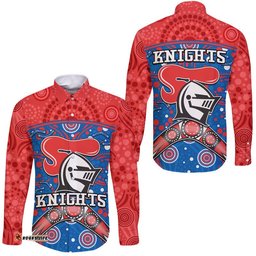 Knights Rugby Hawaii Long Sleeve Button Shirt Novocastrians Boomerang Indigenous Dots