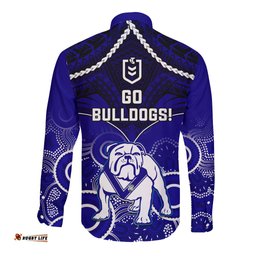 Bulldogs Rugby Long Sleeve Button Shirt Go Doggies Aboriginal Mix Polynesian Pattern
