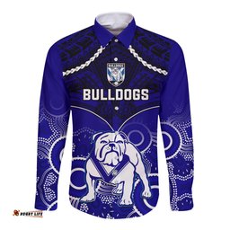Bulldogs Rugby Long Sleeve Button Shirt Go Doggies Aboriginal Mix Polynesian Pattern