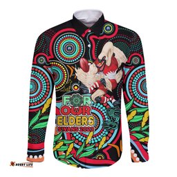 Swans Football Aboriginal Art Long Sleeve Button Shirt NAIDOC Indigenous Tribal