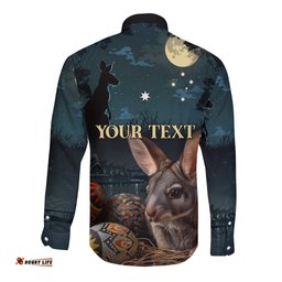 Australia Easter 2024 Long Sleeve Button Shirt Bunny With Aboriginal Eggs At Starry Night