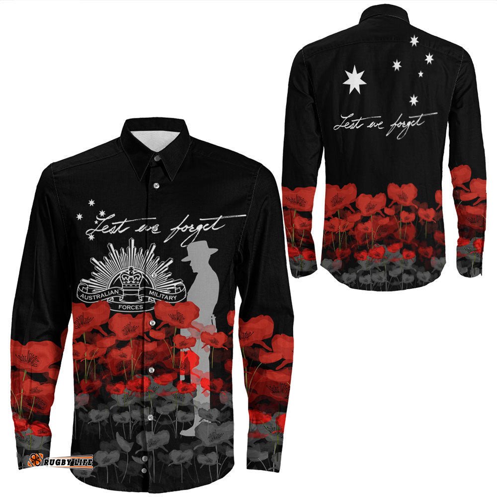 Australian Military Forces Anzac Day Lest We Forget Long Sleeve Button Shirt