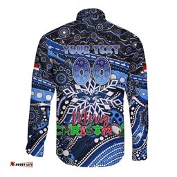 Merry Christmas AFL Cats Long Sleeve Button Shirt Aboriginal Santa Football Mascot