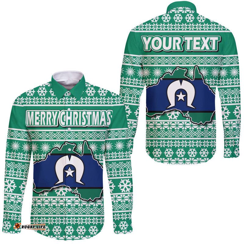 Custom Personalised Australian Torres Strait Christmas Vibe With Aboriginal Dot Painting Style Hawaii Long Sleeve Button Shirt