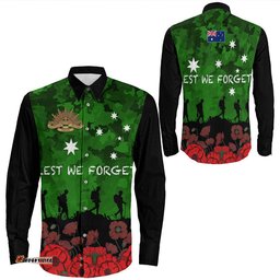 Australia Anzac Day Camouflage & Poppy Long Sleeve Button Shirt