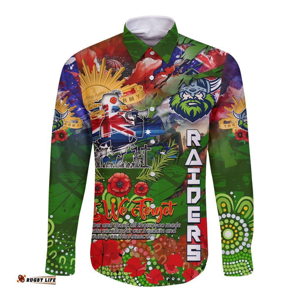 Personalised Australia Rugby Raiders ANZAC Long Sleeve Button Shirt Canberra Scratch Style