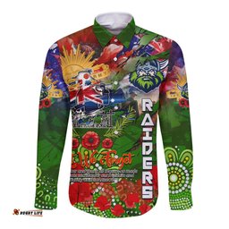 Personalised Australia Rugby Raiders ANZAC Long Sleeve Button Shirt Canberra Scratch Style