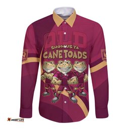 Custom QLD Maroons Cane Toad Long Sleeve Button Shirt Queensland Origin No3