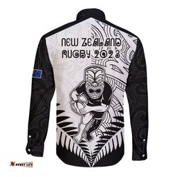 New Zealand Rugby Long Sleeve Button Shirt Proud Aoteroa Stylised Maori Koru