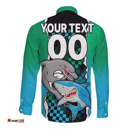 Custom NRL Combine Rabbitohs and Shark Long Sleeve Button Shirt Sporty Style