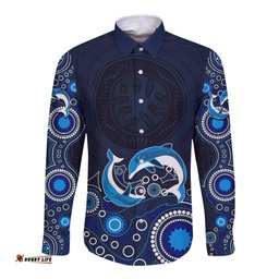 Australia Aboriginal Long Sleeve Button Shirt Dolphin Dark Blue