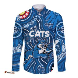 Personalised NAIDOC Week 2024 Geelong Cats Long Sleeve Button Shirt Australian Aboriginal Hand Painting