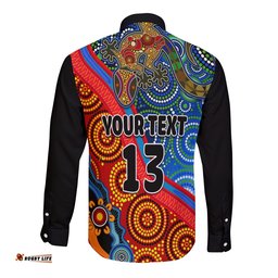 Custom Text and Number Australia Lizard and Sun Long Sleeve Button Shirt Aboriginal Art Speical