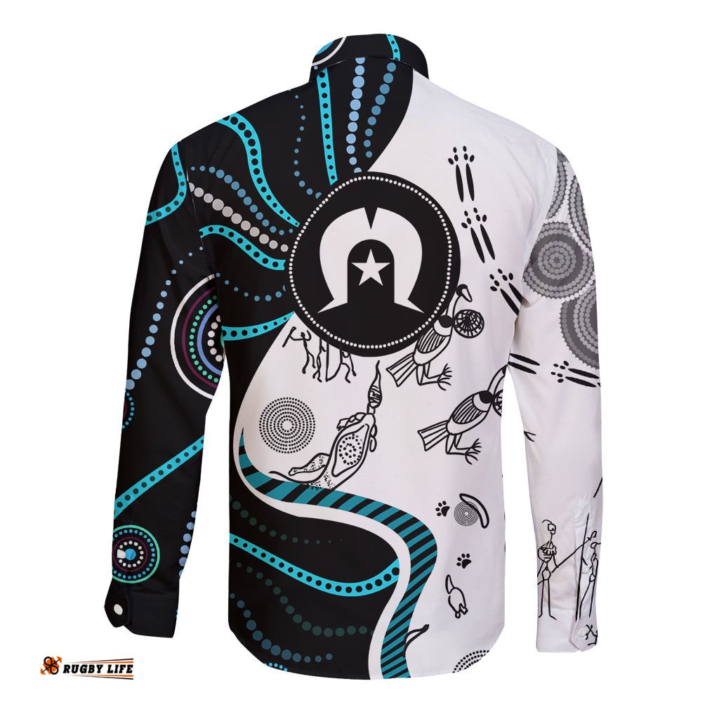Aboriginal Pattern Torest Strait Island Long Sleeve Button Shirt TS04