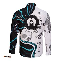 Aboriginal Pattern Torest Strait Island Long Sleeve Button Shirt TS04
