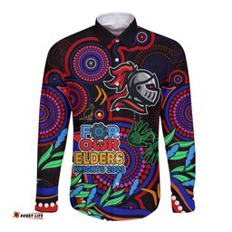 Custom Knights Rugby Aboriginal Art Long Sleeve Button Shirt NAIDOC Indigenous Tribal