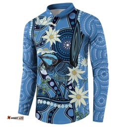 Australia Flannel Flower With Superb Fairy-wren Button Sweatshirt Aboriginal Art