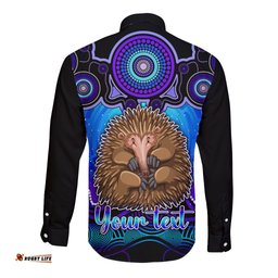 Personalised Australia Virgo Echidna Zodiac Long Sleeve Button Shirt Auz Astrology Aboriginal Blue
