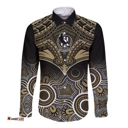 Personalised Collingwood Football Long Sleeve Button Shirt Go Magpies Aboriginal Mix Polynesian Pattern