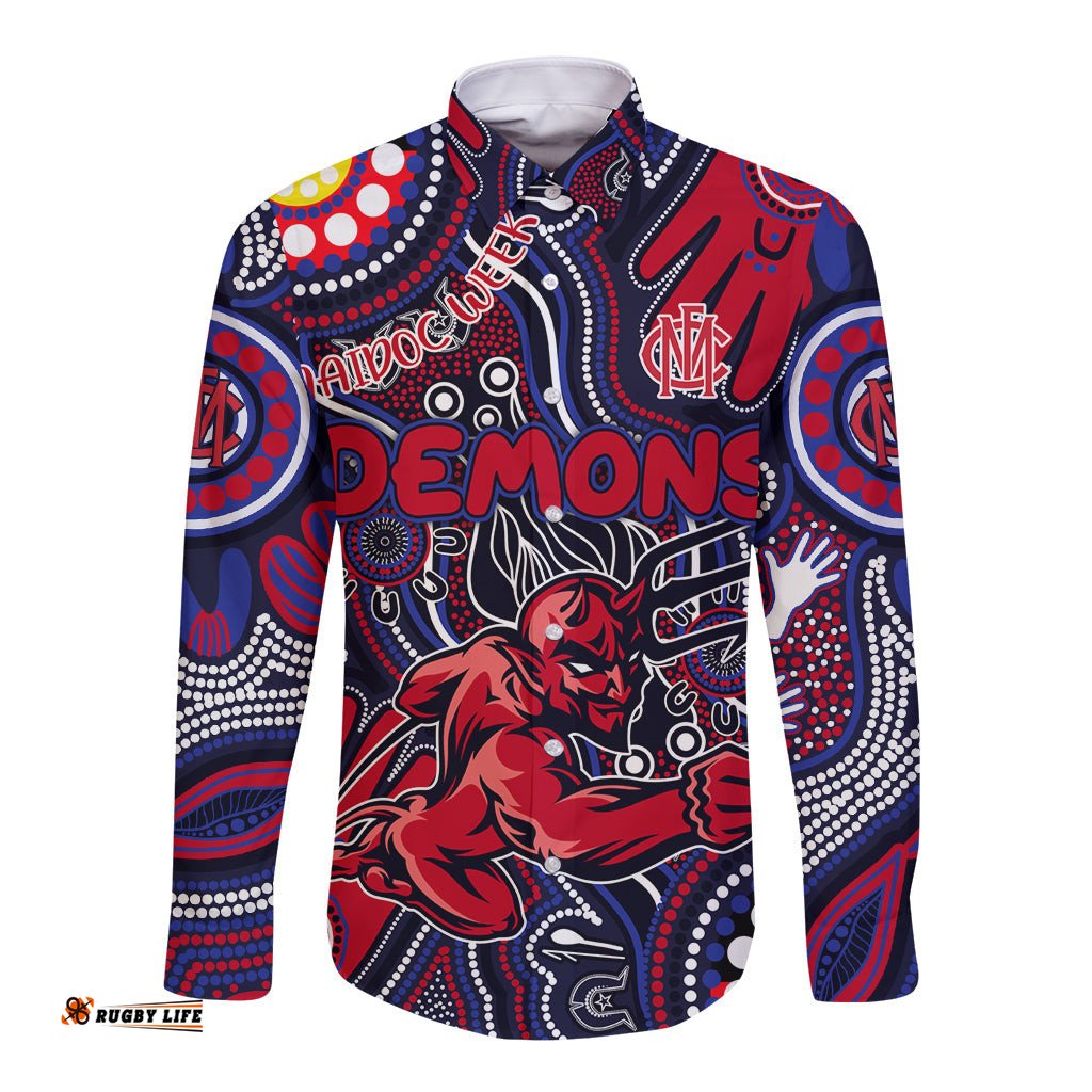 Personalised NAIDOC Week 2024 North Melbourne Kangaroos Long Sleeve Button Shirt Australian Aboriginal Hand Painting