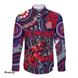 Personalised NAIDOC Week 2024 North Melbourne Kangaroos Long Sleeve Button Shirt Australian Aboriginal Hand Painting