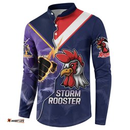 NRL Storm-Rooster Mascot Custom Button Sweatshirt Cracked Metal Style