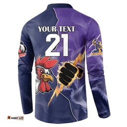 NRL Storm-Rooster Mascot Custom Button Sweatshirt Cracked Metal Style