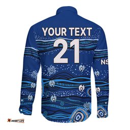 Custom Text And Number NSW Blues Rugby Long Sleeve Button Shirt Aboriginal Indigenous