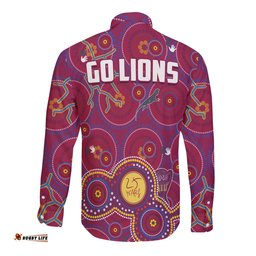Brisbane Football Long Sleeve Button Shirt Indigenous Pattern Go Lions Unique Version